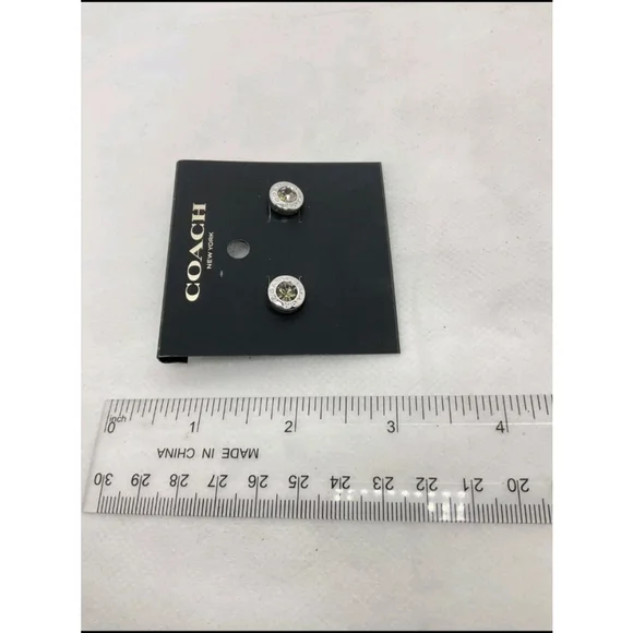NWT Coach Silvertone Crystal Stud Earrings - Picture 4 of 4